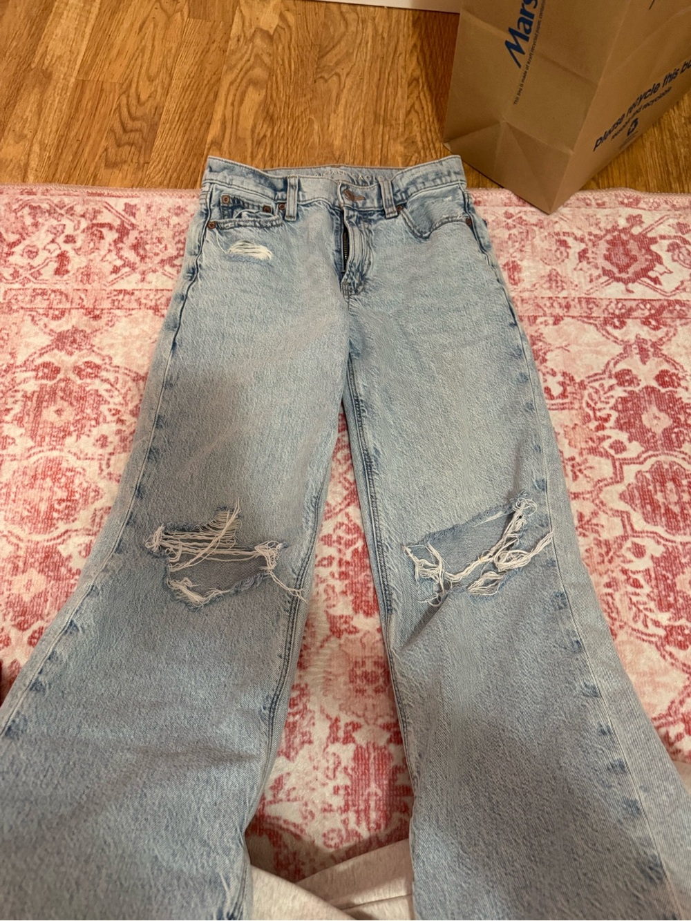 American Eagle Outfitters Light Blue Distressed Wide-Leg Jeans